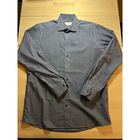 ETON Blue Dress Shirt Contemporary Fit Mens Size Large 42 16.5 Blue Checked - Picture 2 of 7
